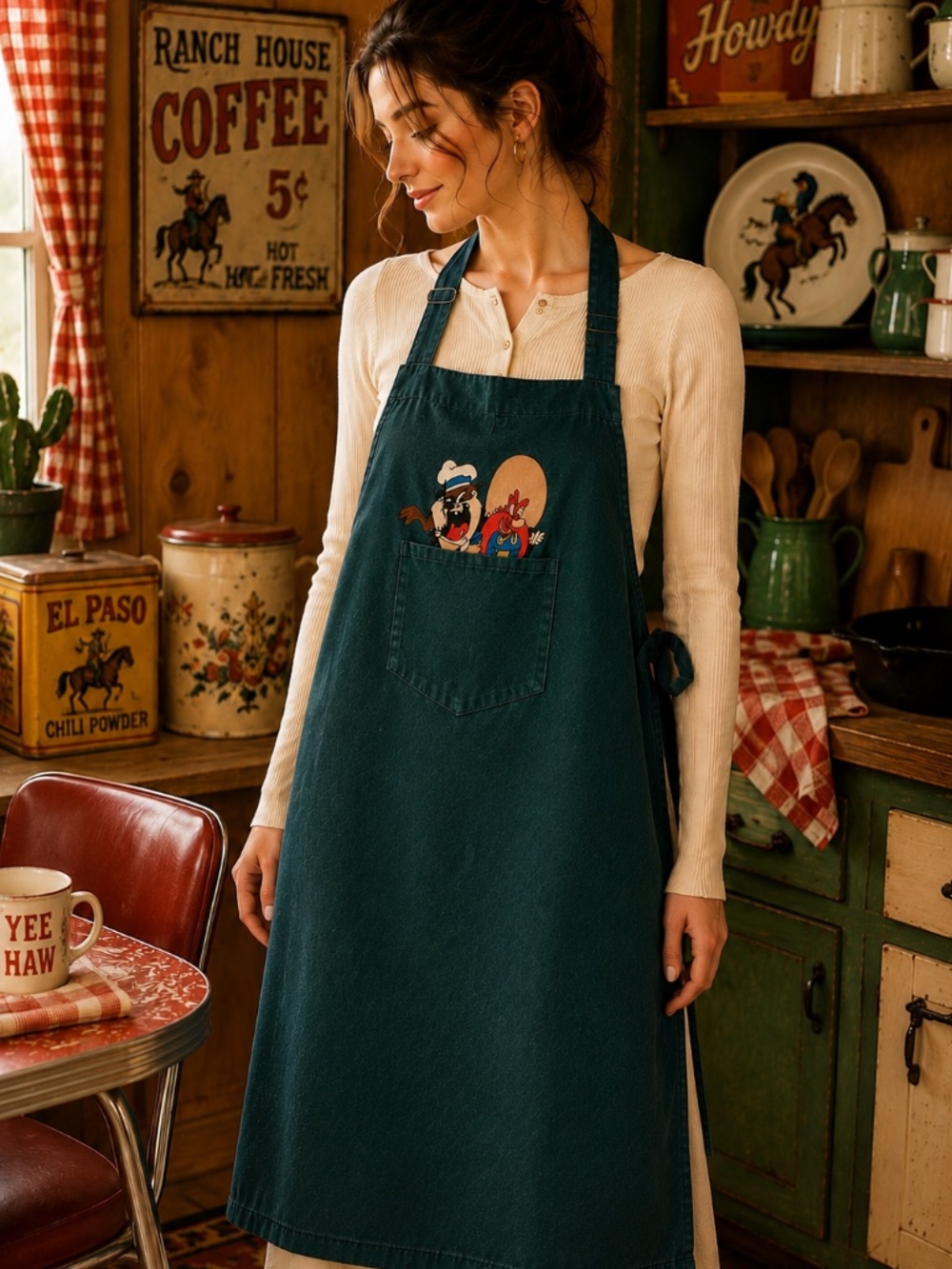 ACME Home Works Green Taz Yosemite Sam Warner Bros Apron Vintage 1993